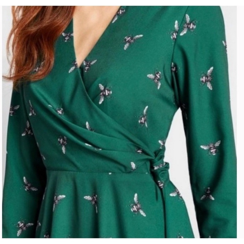Modcloth Hutch Just Bee Yourself‎ Size 10 Green Midi Dress Faux Wrap - Picture 2 of 10